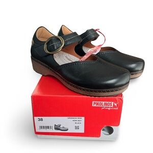 Pikolinos Granada Black Leather Mary Janes Size 38 (7.5-8) NWT